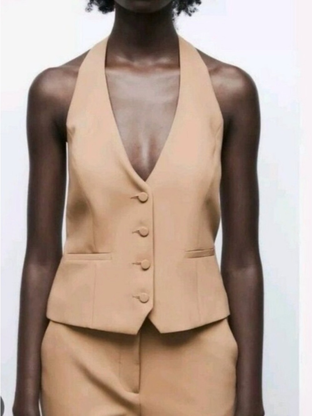 Zara Camel Halter Vest & Matching Trousers Size Medium